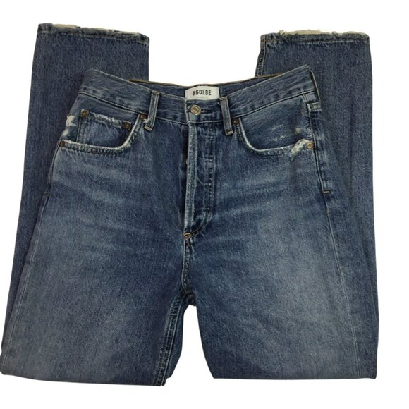 AGOLDE Riley High-Rise Straight-Leg Jeans Womens 25  Denim Factory Distressed Co - Picture 4 of 13
